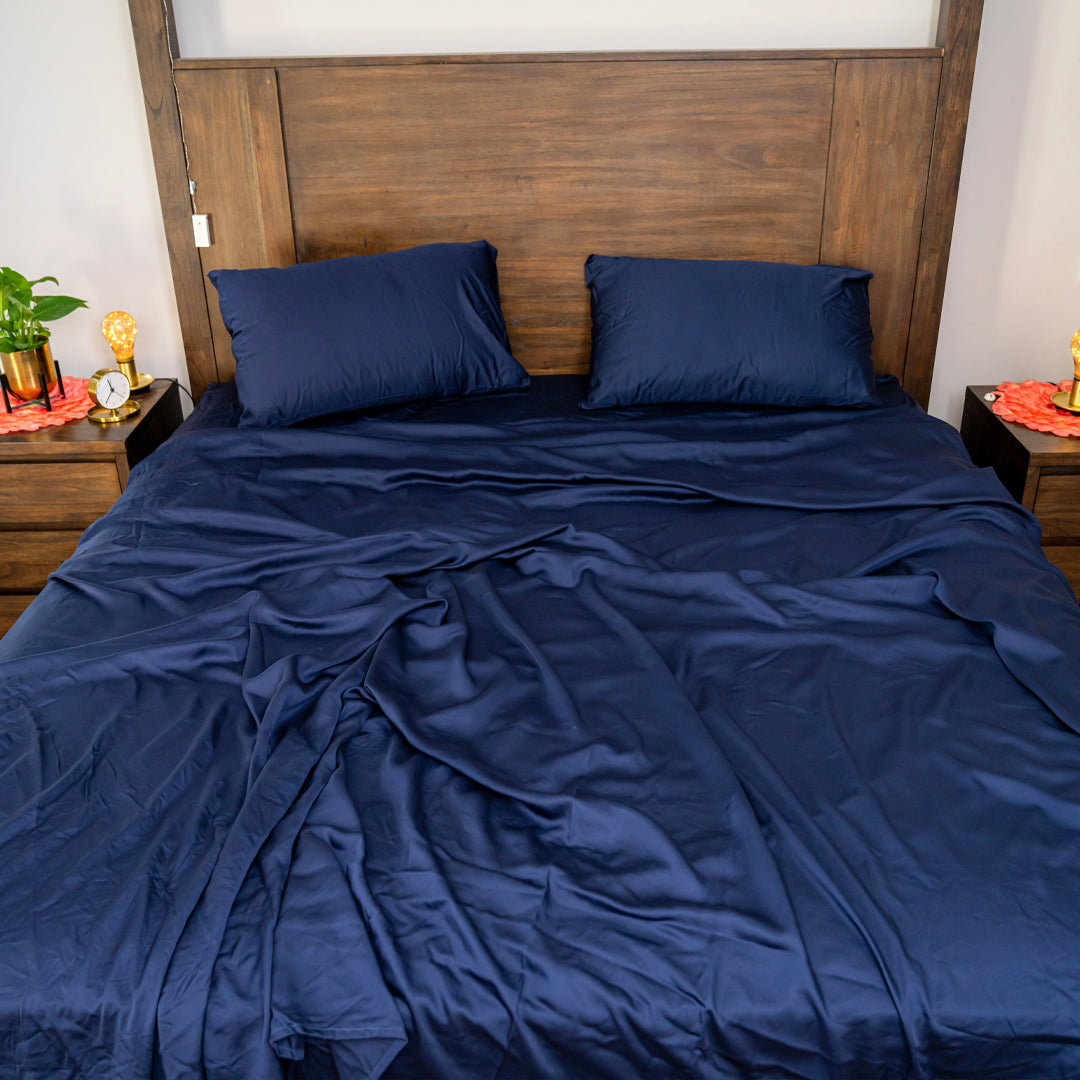 Ozcomfort Flat Bedsheet Lyocell Tencel Navy Blue Soft Smooth Silky Ultra Cooling