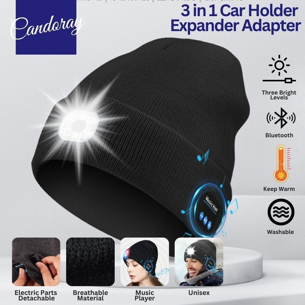 Bluetooth 5.0 LED Beanie Hat with Music Speakers Mic Rechargeable Cap Head Light