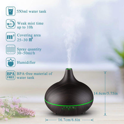 160-550ML Aroma Aromatherapy Diffuser LED Oil Ultrasonic Air Humidifier Purifier