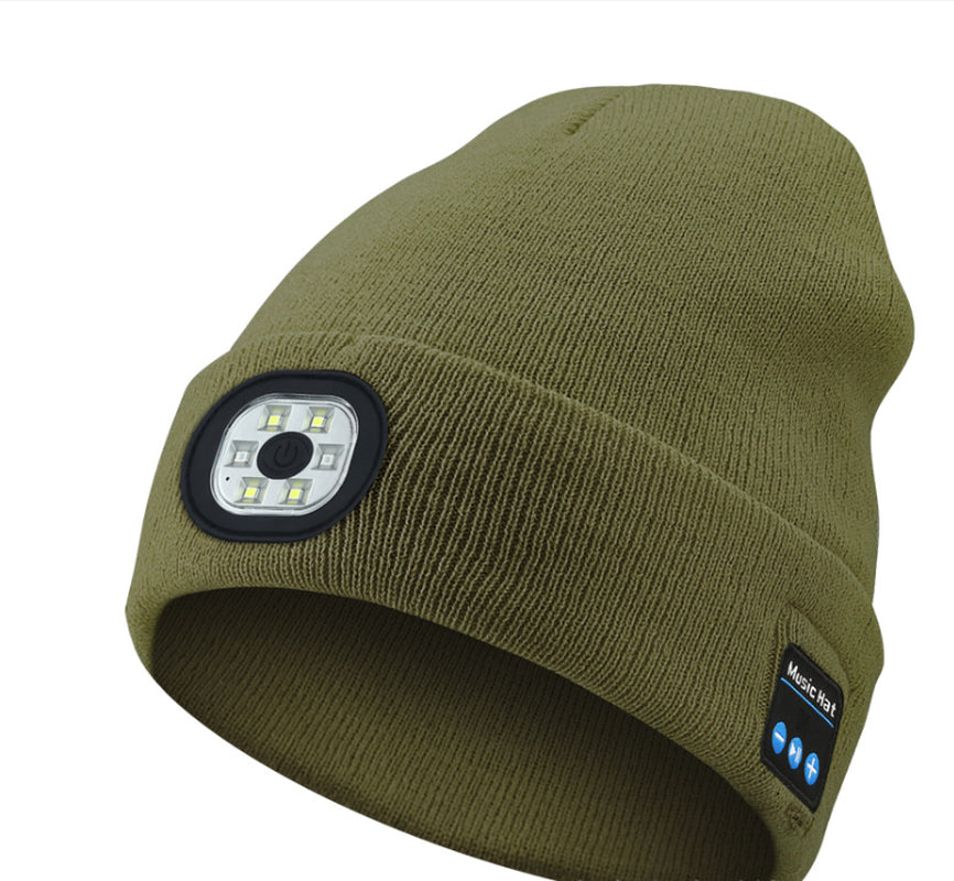 Bluetooth 5.0 LED Beanie Hat with Music Speakers Mic Rechargeable Cap Head Light