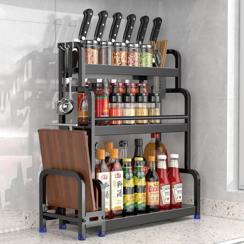 2/3 Tier Spice Rack Storage Stand Cabinet Organiser Pantry Kitchen Shelf Holder