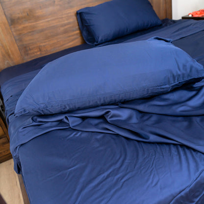 Ozcomfort Flat Bedsheet Lyocell Tencel Navy Blue Soft Smooth Silky Ultra Cooling