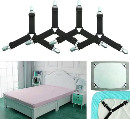 4 PCS Bed Sheet Clips Keep Bedsheets, Adjustable Corner Bands Suspenders Bed She