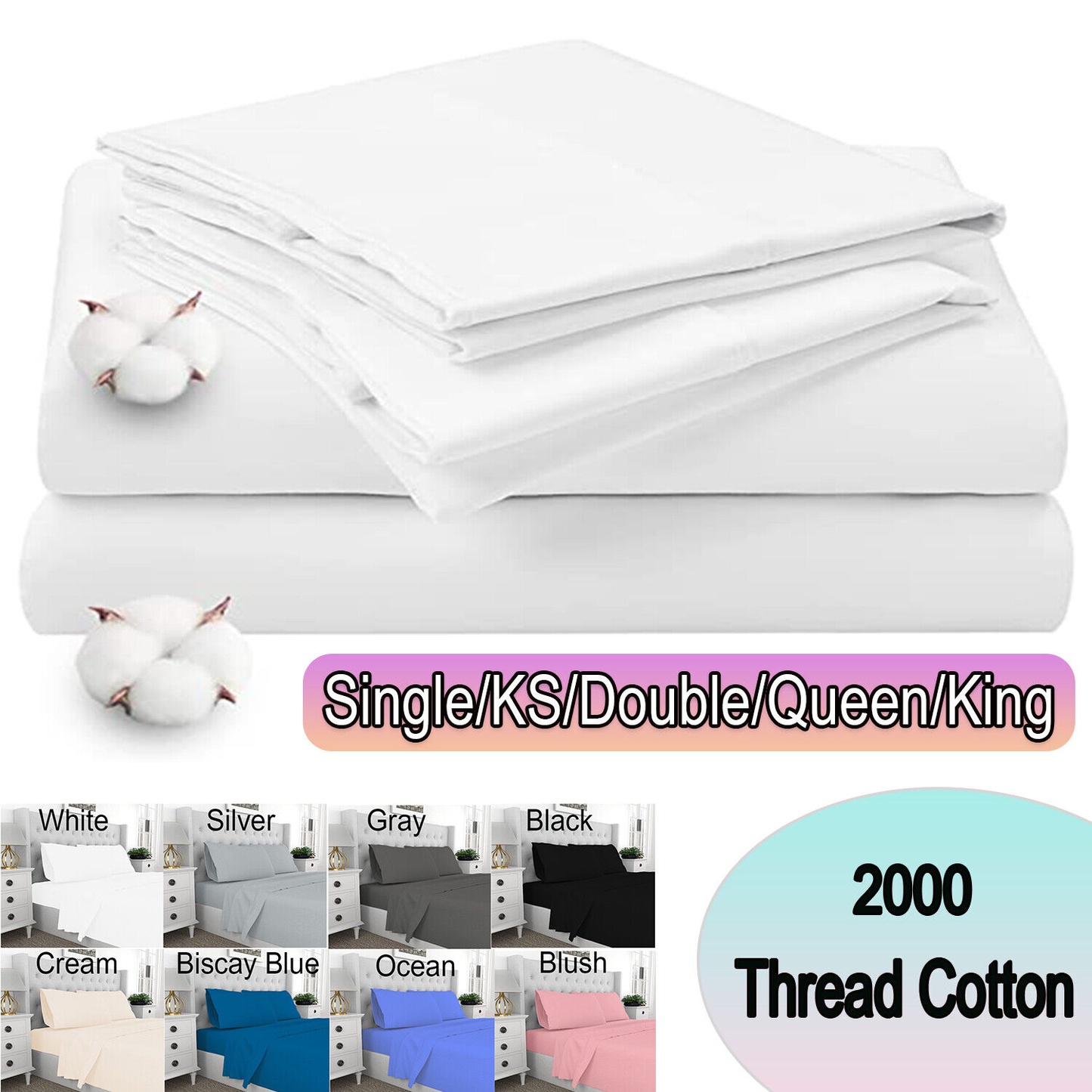 4 Pcs Bed Sheet Set 2000Thread Count Super Soft Microfiber with Deep Pocket