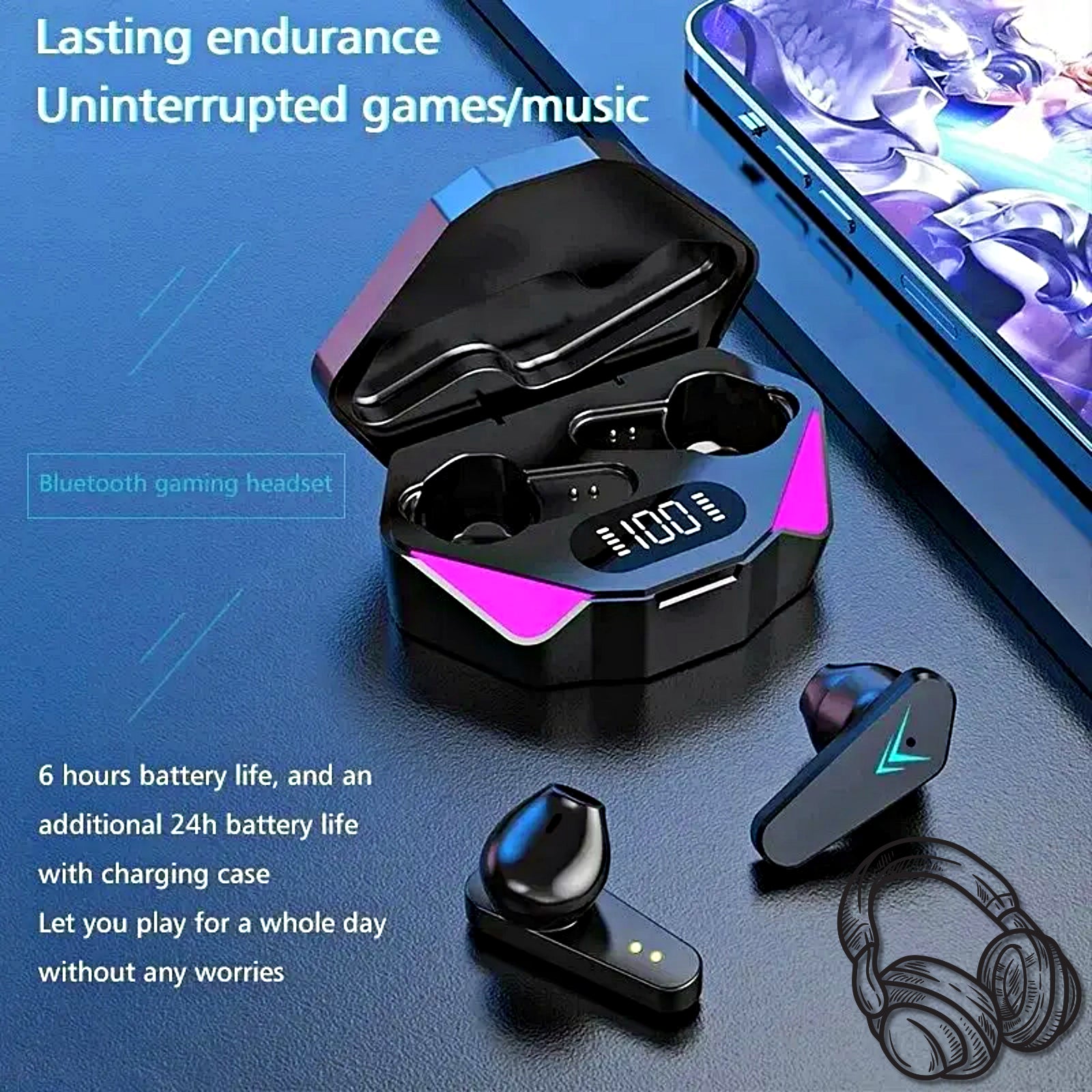 Sports Gaming LED Display Earphones Noise Cancelling Wireless Bluetooth Earbuds