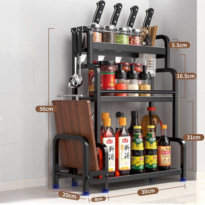 2/3 Tier Spice Rack Storage Stand Cabinet Organiser Pantry Kitchen Shelf Holder