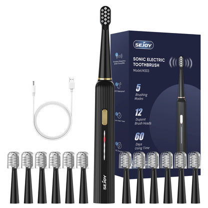 SEJOY Sonic Electric Toothbrush Rechargeable with 12 Brush Heads 5 Modes Timer