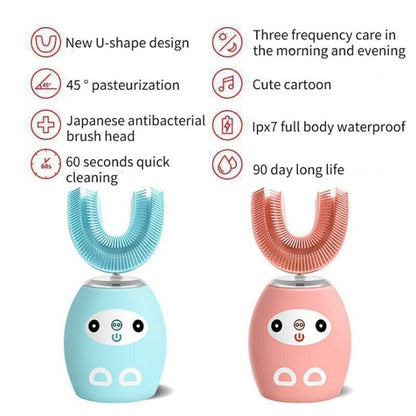 Children Kids Automatic Electric Toothbrush 360° U-Shaped Brush Teeth Cleaner