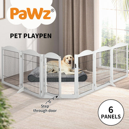 Pawz 6 Panels Pet Dog Playpen Puppy Exercise Cage Enclosure Fence Indoor White