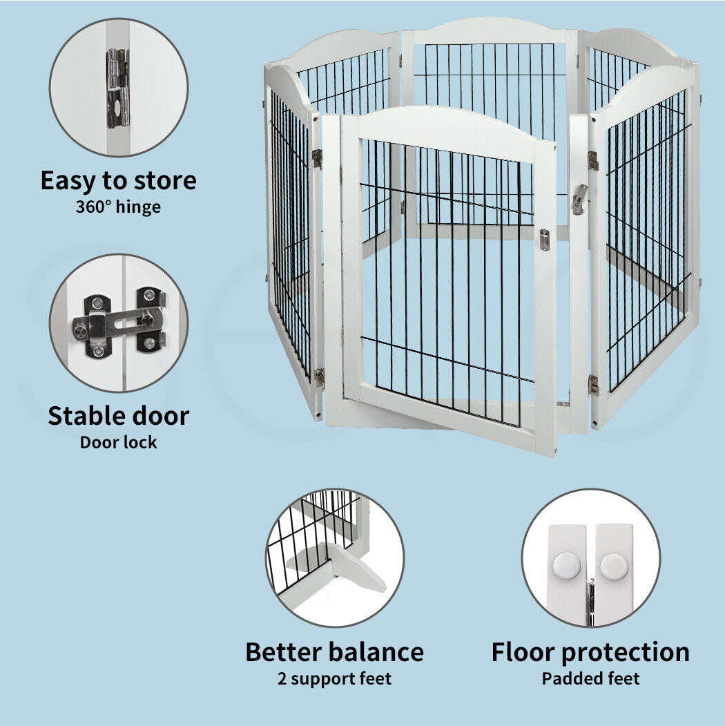 Pawz 6 Panels Pet Dog Playpen Puppy Exercise Cage Enclosure Fence Indoor White