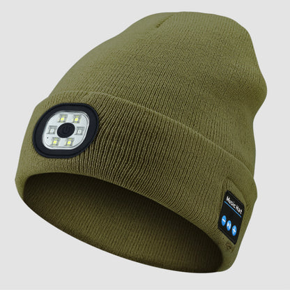 Bluetooth 5.0 LED Beanie Hat with Music Speakers Mic Rechargeable Cap Head Light