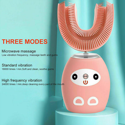 Children Kids Automatic Electric Toothbrush 360° U-Shaped Brush Teeth Cleaner