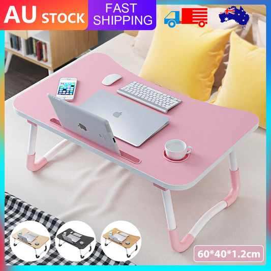 Laptop Stand Table Foldable Desk Computer Study Bed Adjustable Portable Cup Slot