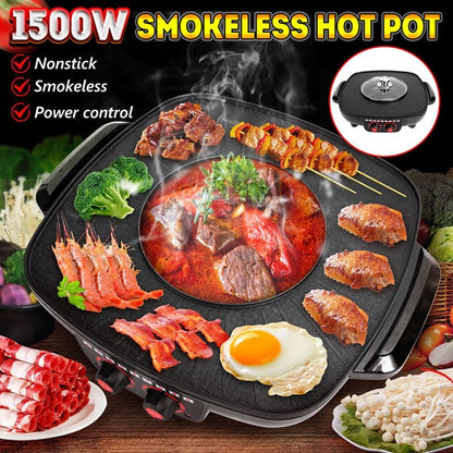 Electric 2 in 1 Hot Pot BBQ Oven Smokeless Barbecue Pan Grill Hotpot Machine AU