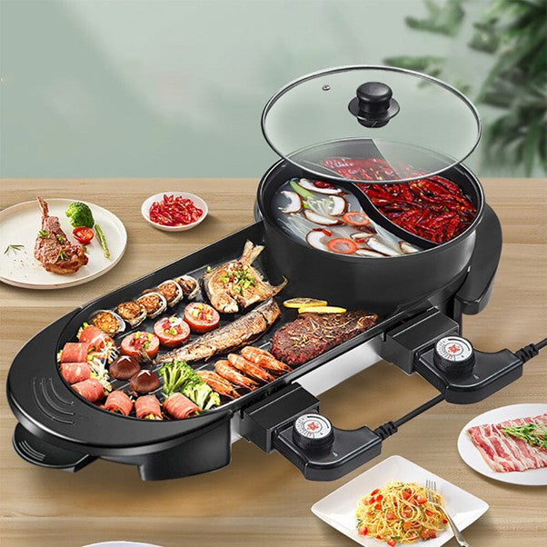 Electric 2 in 1 Hot Pot BBQ Oven Smokeless Barbecue Pan Grill Hotpot Machine AU