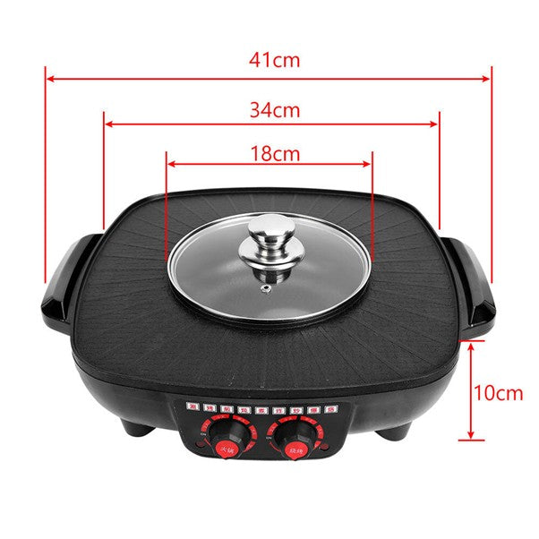 Electric 2 in 1 Hot Pot BBQ Oven Smokeless Barbecue Pan Grill Hotpot Machine AU