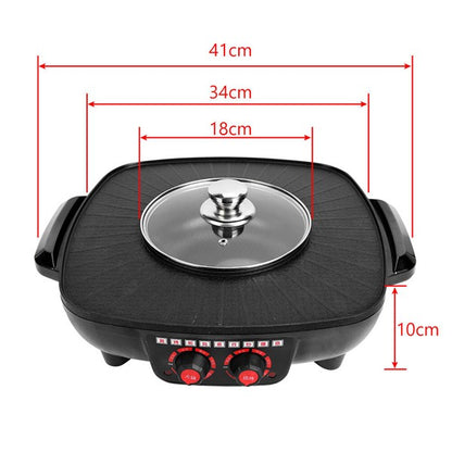 Electric 2 in 1 Hot Pot BBQ Oven Smokeless Barbecue Pan Grill Hotpot Machine AU