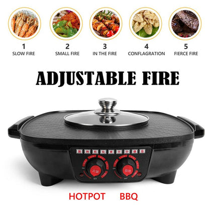 Electric 2 in 1 Hot Pot BBQ Oven Smokeless Barbecue Pan Grill Hotpot Machine AU