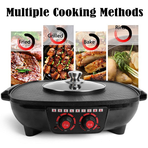 Electric 2 in 1 Hot Pot BBQ Oven Smokeless Barbecue Pan Grill Hotpot Machine AU