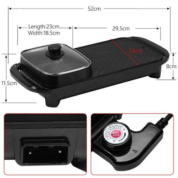 Electric 2 in 1 Hot Pot BBQ Oven Smokeless Barbecue Pan Grill Hotpot Machine AU