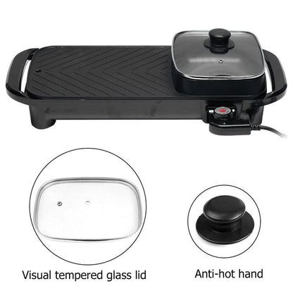 Electric 2 in 1 Hot Pot BBQ Oven Smokeless Barbecue Pan Grill Hotpot Machine AU