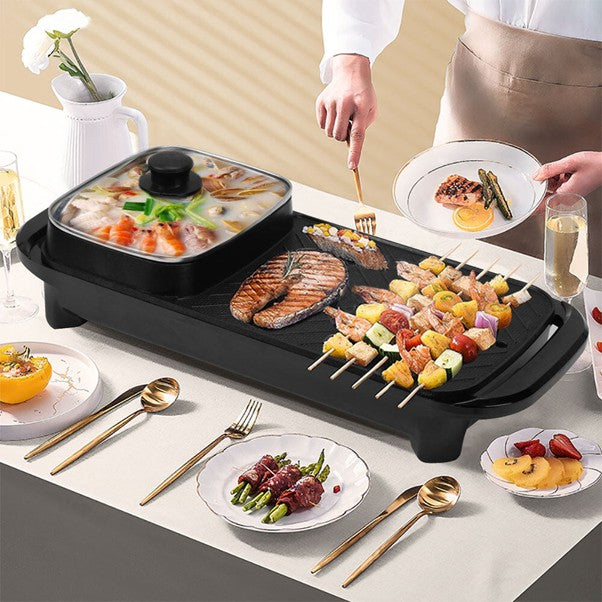 Electric 2 in 1 Hot Pot BBQ Oven Smokeless Barbecue Pan Grill Hotpot Machine AU