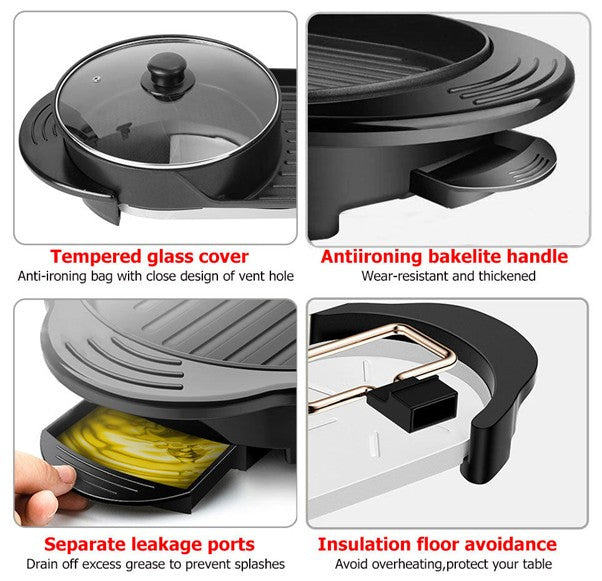 Electric 2 in 1 Hot Pot BBQ Oven Smokeless Barbecue Pan Grill Hotpot Machine AU