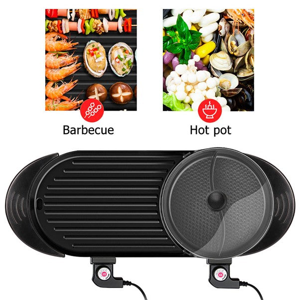 Electric 2 in 1 Hot Pot BBQ Oven Smokeless Barbecue Pan Grill Hotpot Machine AU