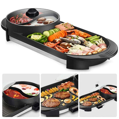 Electric 2 in 1 Hot Pot BBQ Oven Smokeless Barbecue Pan Grill Hotpot Machine AU