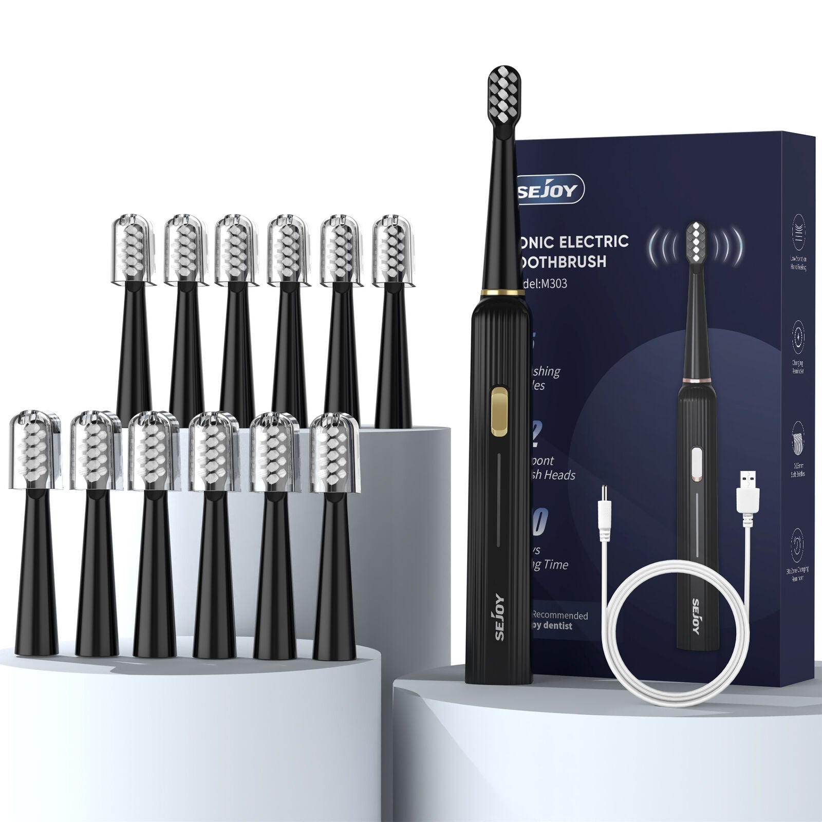 SEJOY Sonic Electric Toothbrush Rechargeable with 12 Brush Heads 5 Modes Timer