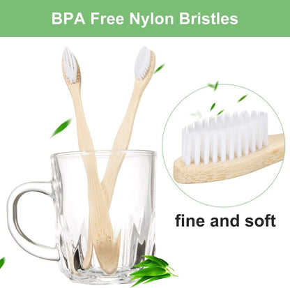 10Pk White Wooden Bamboo Toothbrush Bulk Wood Eco Tooth Brushes Soft Bristles