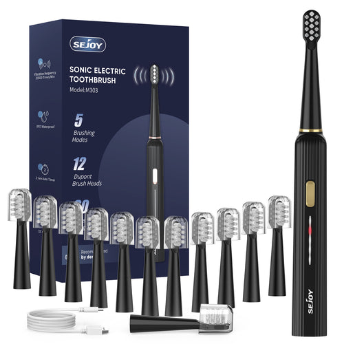 SEJOY Sonic Electric Toothbrush Rechargeable with 12 Brush Heads 5 Modes Timer